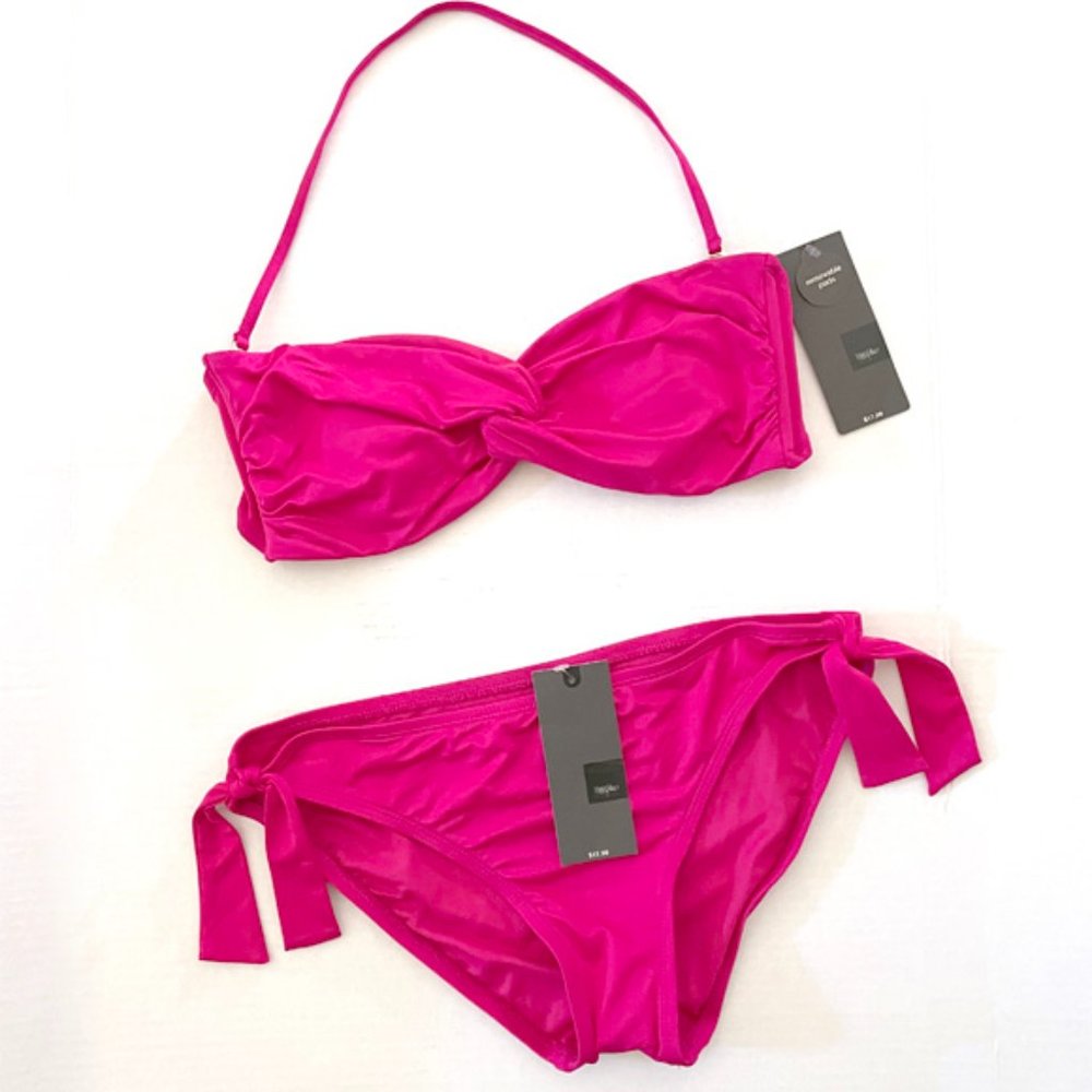 NWT Mossimo Fushia Majenta Bandeau Tie Bikini Set Medium